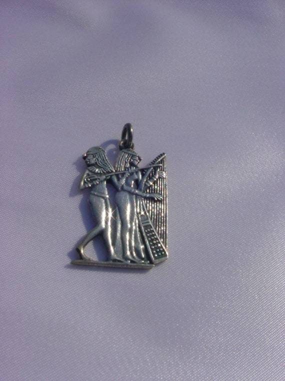 Egyptian Ancient Handmade Silver 929  Necklace Musicians Silver Pendant - Thumbnail 2