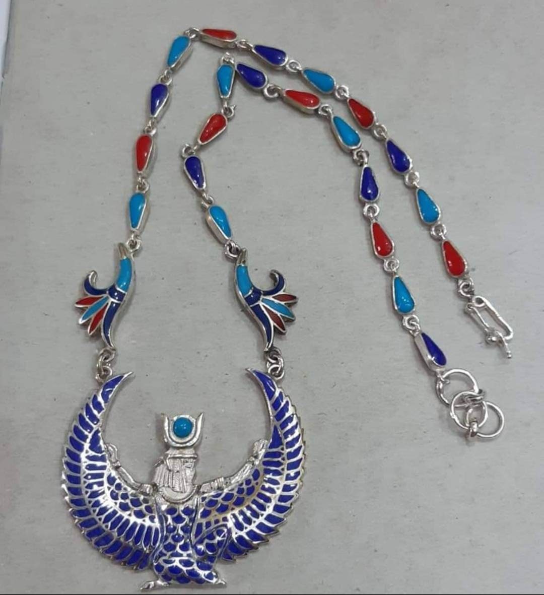 Egyptian Handmade Sterling Silver 925 Winged Goddess Isis Necklace - Thumbnail 3