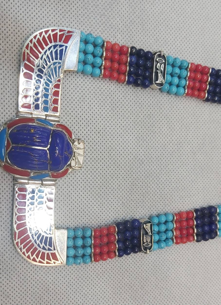 Egyptian Handmade Silver Winged Scarab Necklace - Thumbnail 6
