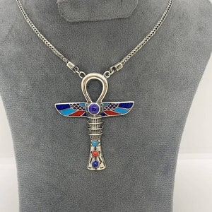 Handmade Royal Ankh Stone Inlaid Necklace Silver 925,Key of life Necklace,Express Worldwide Shipping