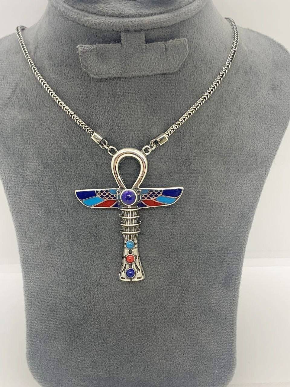 Royal Handmade Egyptian Sterling Silver 925 Royal Ankh Necklace - Thumbnail 2