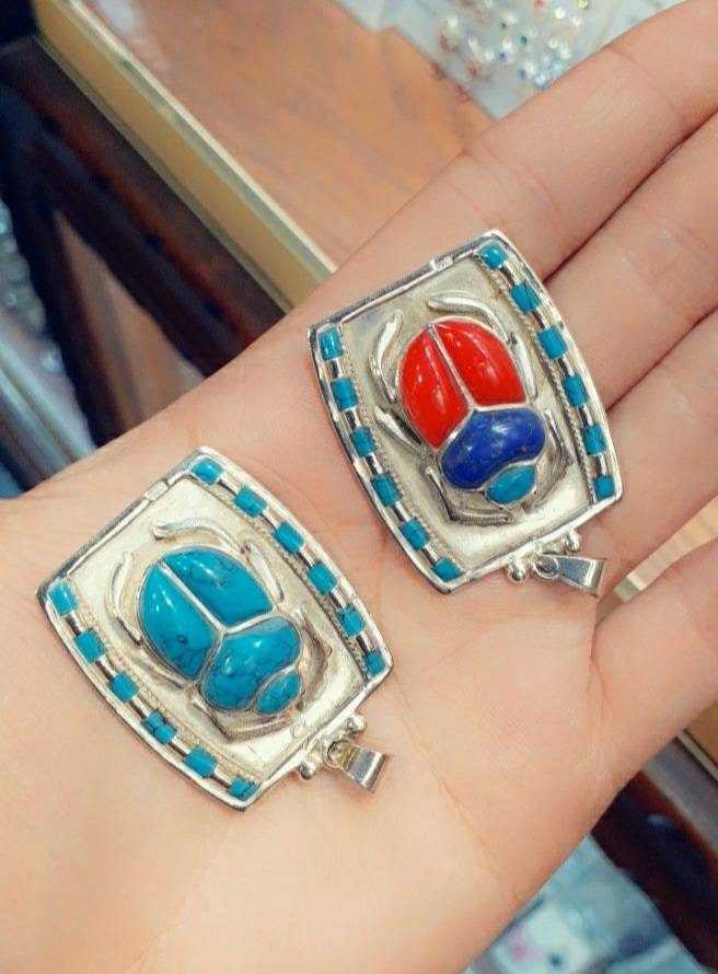 Egyptian Handmade Sterling Silver 925 Scarab Pendant - Thumbnail 4
