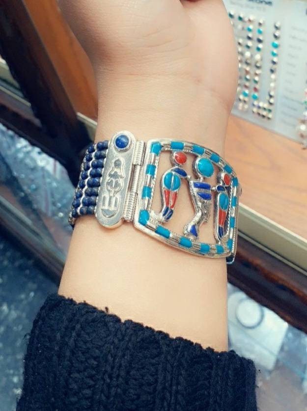 Handmade Egyptian Sterling Silver 925 Nefertiti Bracelet - Thumbnail 2