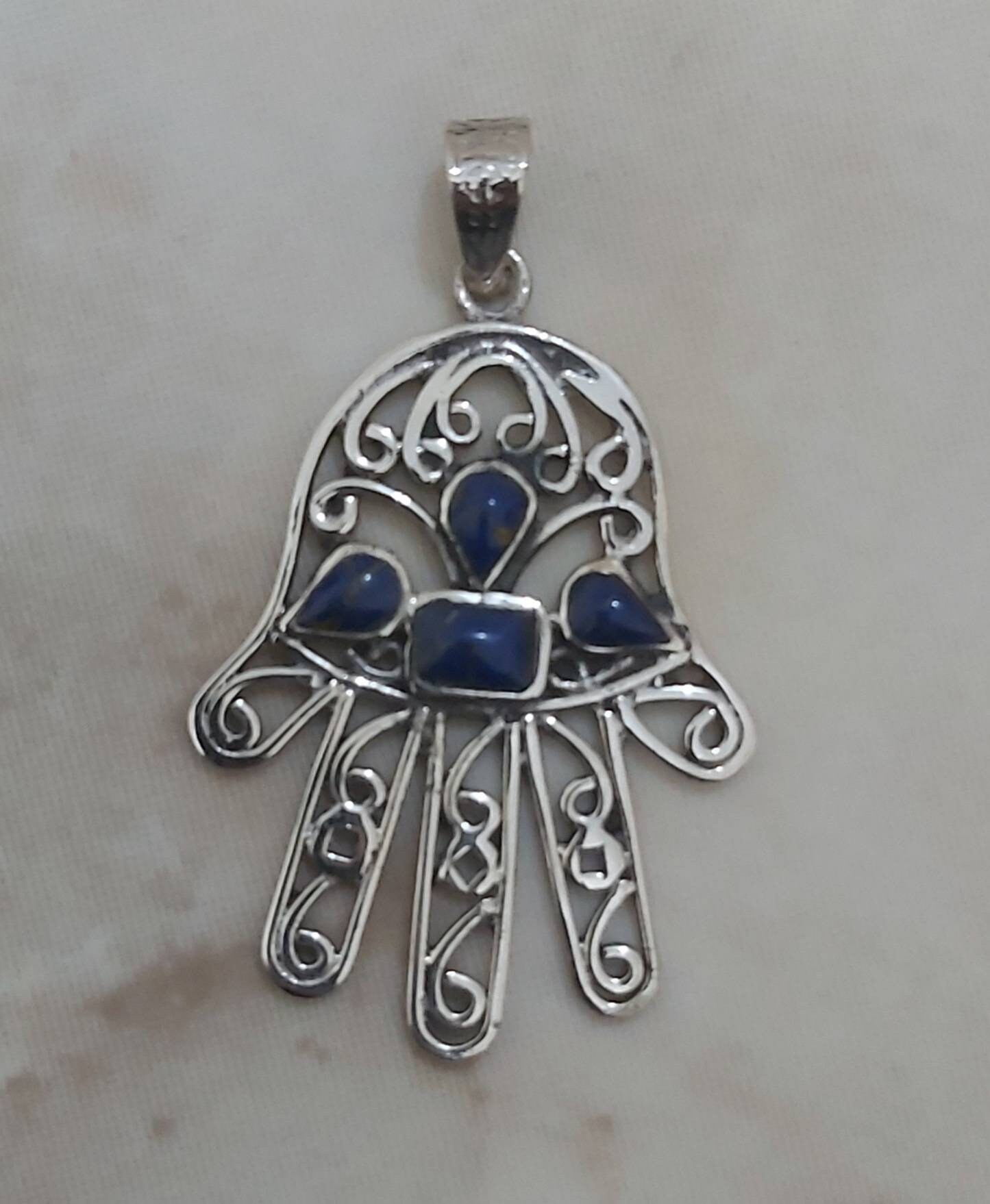 Egyptian Handmade Sterling Silver 925 Handmade Of Fatima Necklace - Thumbnail 2