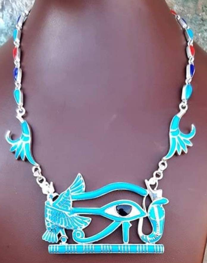 Hand Made Silver 925 Eye Of Horus Necklace With King Cobra - Thumbnail 4