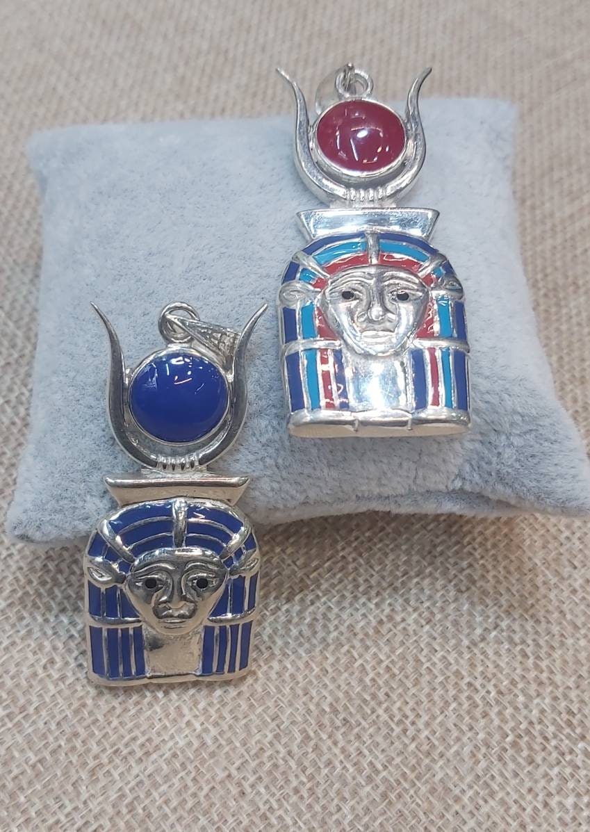 Handmade Egyptian Sterling Silver 925 Hathor With Sun Desk And Horn - Thumbnail 3