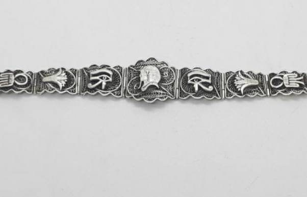 Handmade Egyptian Sterling Silver 925 Filigree Lotus And Scarab Bracelet - Thumbnail 7