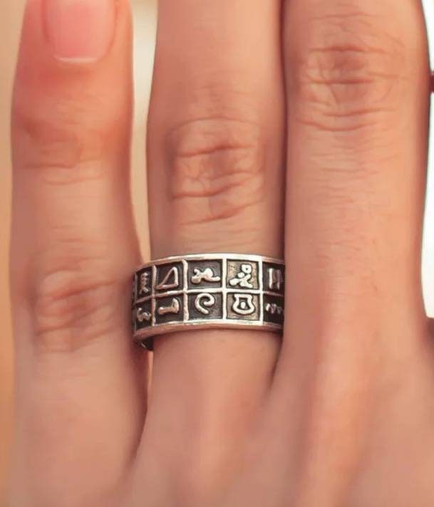 Egyptian Handmade 925 Oxidized Silver Alphabet Free Size Ring