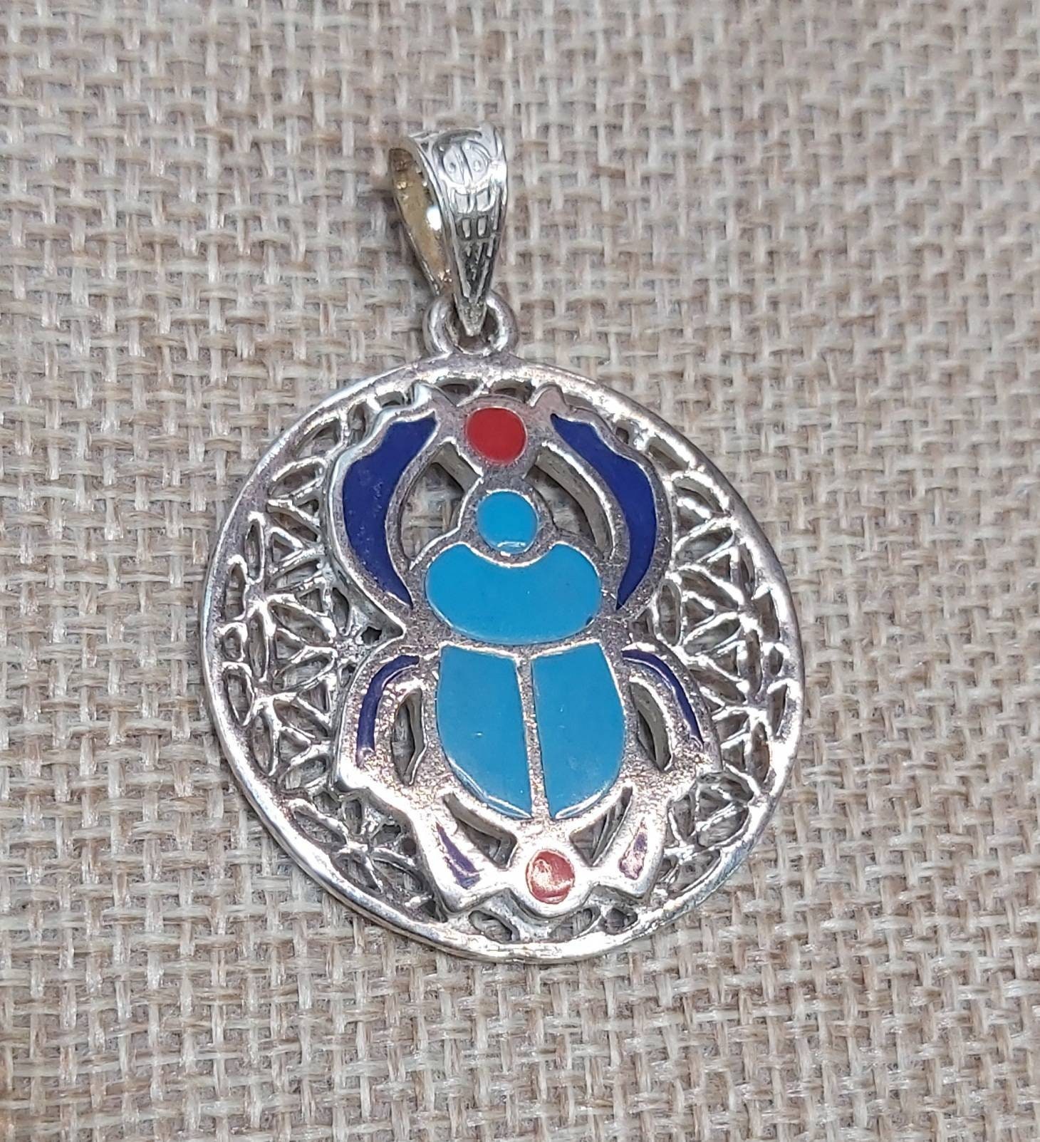 Egyptian Handmade Silver 925 Winged Scarab Necklace - Thumbnail 3