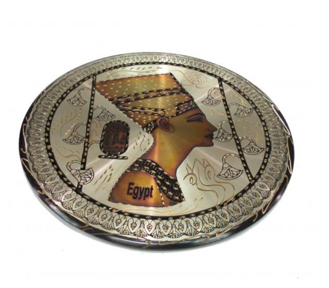 Egyptian Handmade Nefertiti Copper Plate - Thumbnail 2