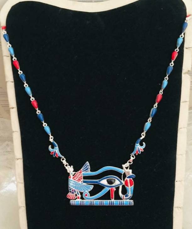 Hand Made Silver 925 Eye Of Horus Necklace With King Cobra - Image 1
