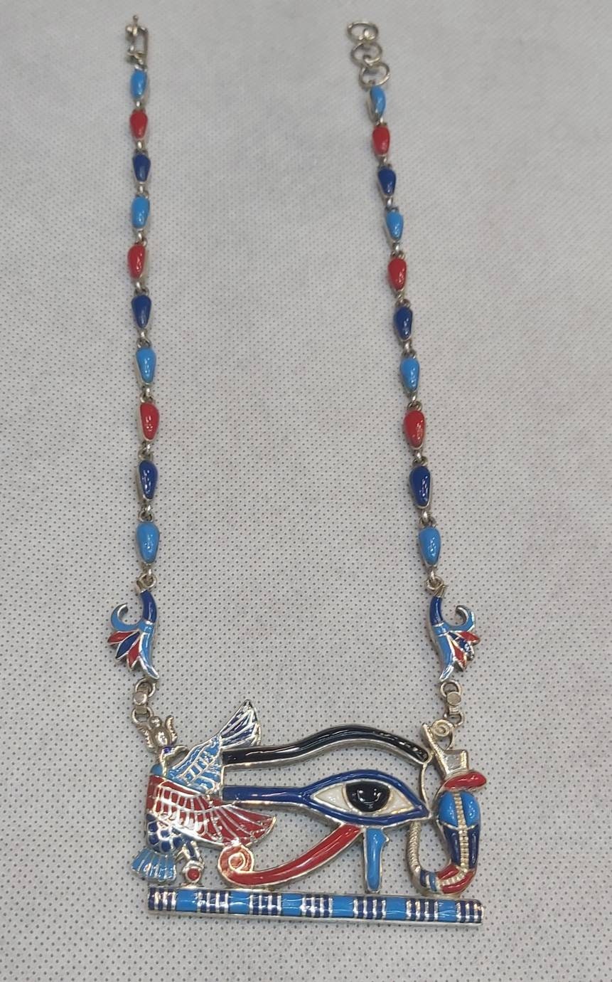 Hand Made Silver 925 Eye Of Horus Necklace With King Cobra - Thumbnail 2