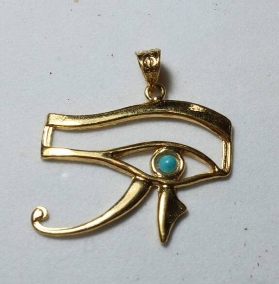Handmade Egyptian 18K Eye Of Horus With Turquiose Gemstone. - Thumbnail 2