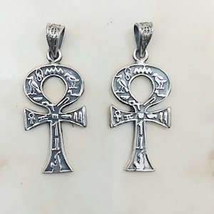 Handmade Egyptian Sterling Silver 925  Oxidized Hierogliphic Ankh