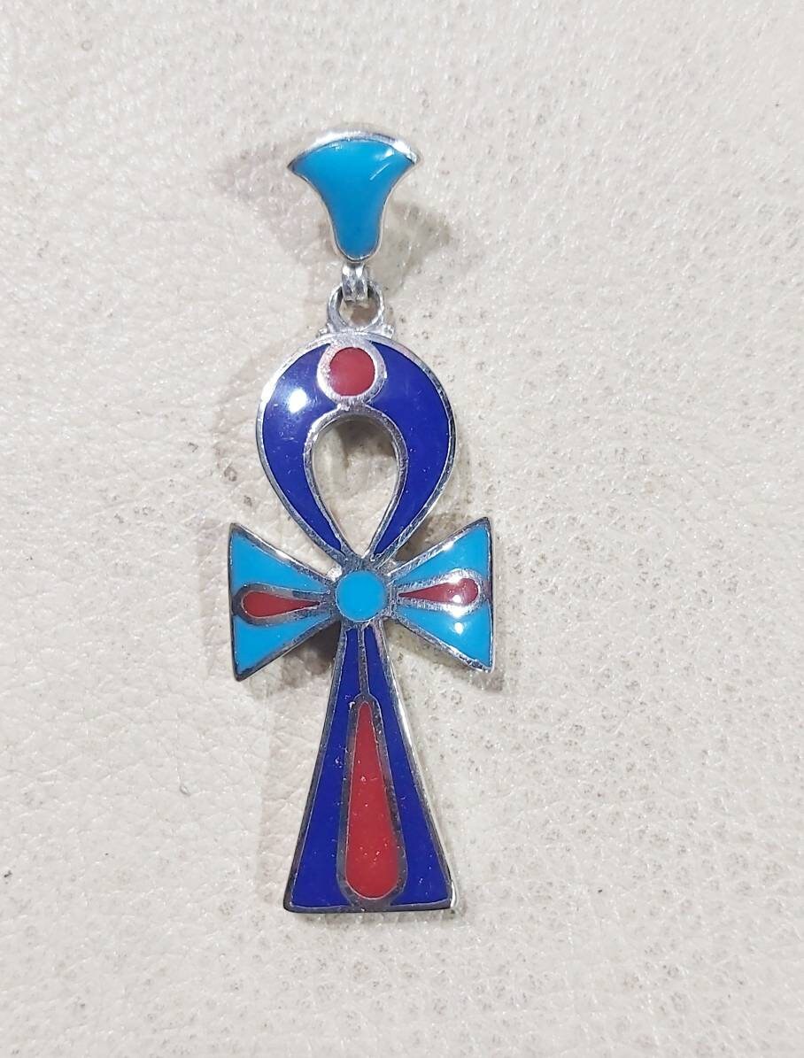 Egyptian Handmade Silver 925 Key Of Life With Gemstone Pendant - Thumbnail 7