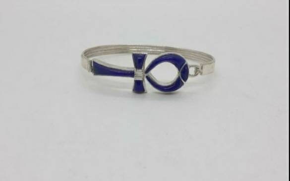 Handmade Egyptian Sterling Silver 925 Ankh Bracelet With Natural Gemstone - Thumbnail 7