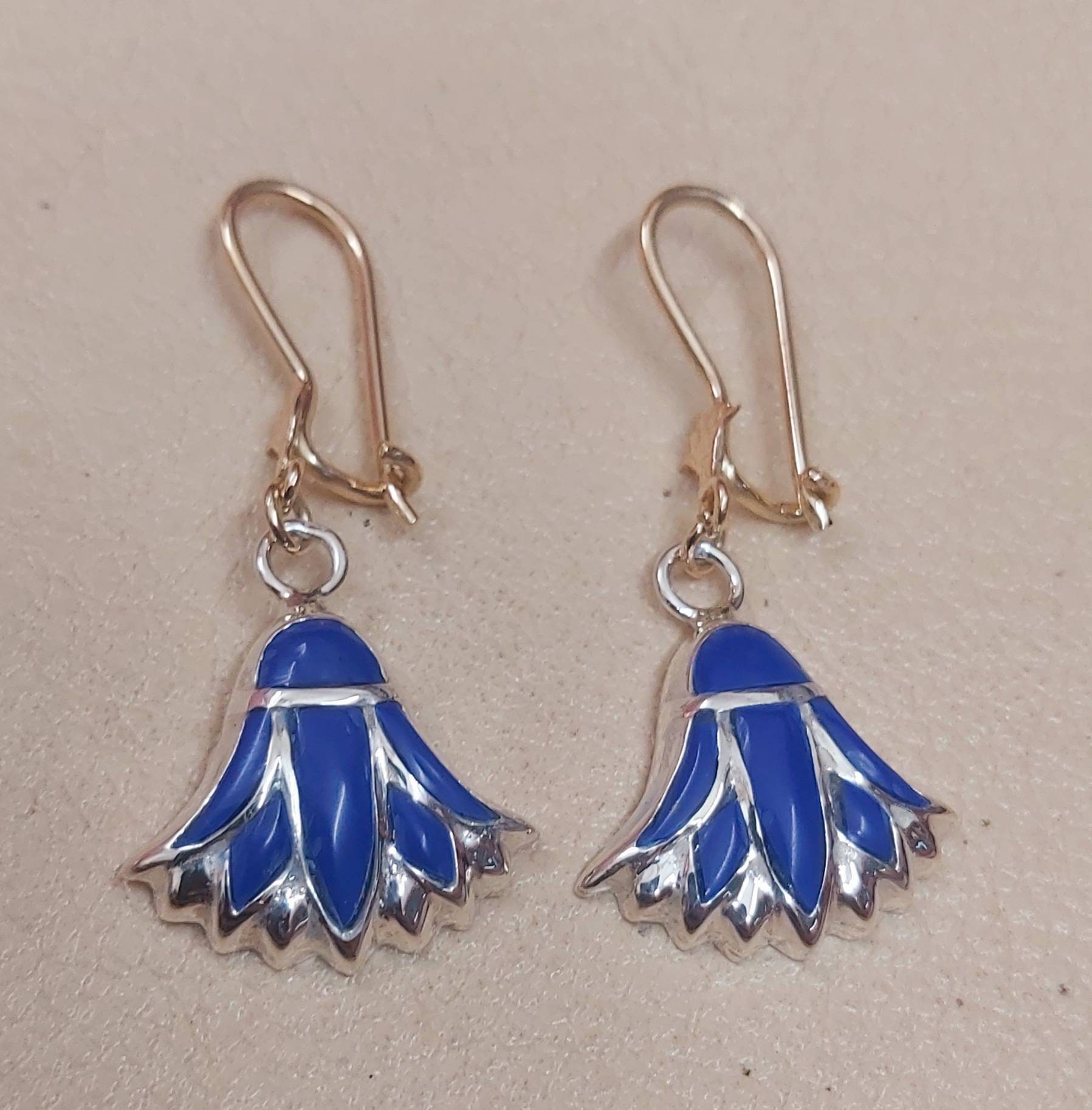 Handmade Egyptian  Earring Hock is 18K And Lotus In Silver 925 - Thumbnail 3
