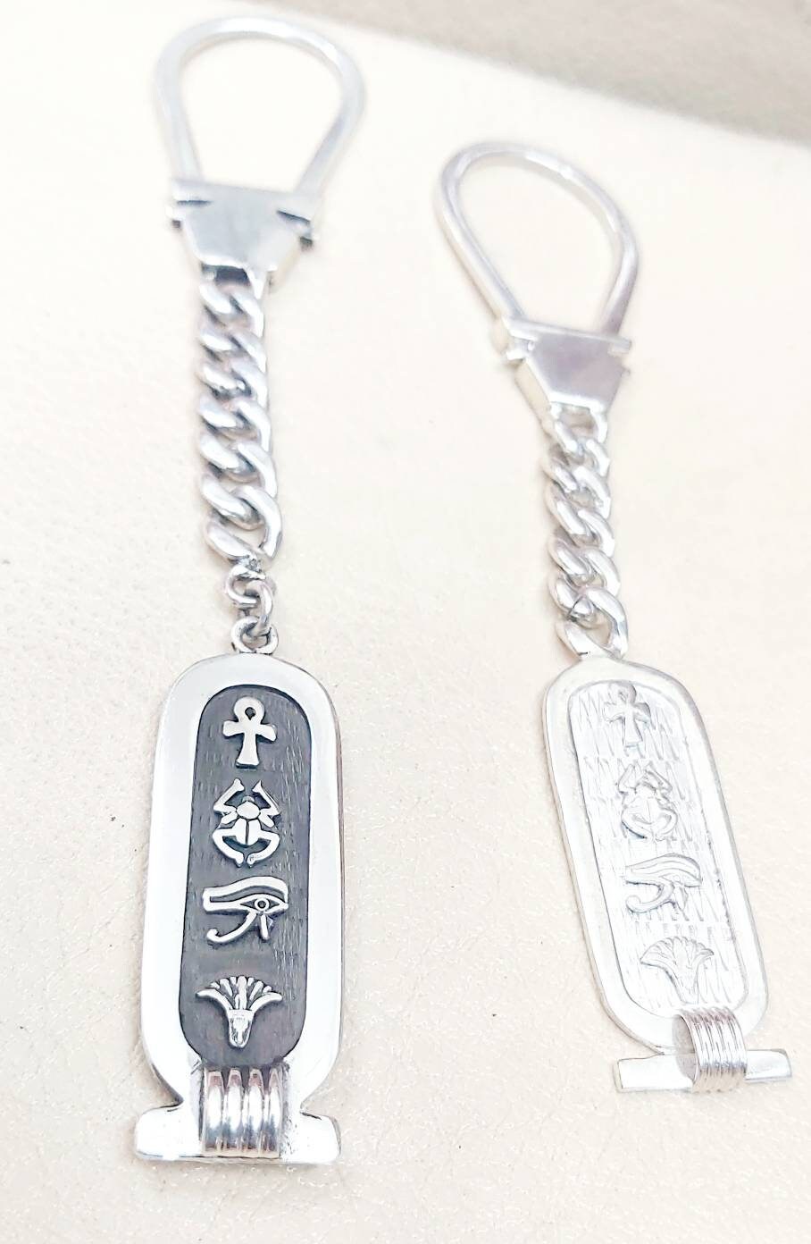 Egyptian Handmade Sterling Silver 925 key Chain Cartouche - Thumbnail 7