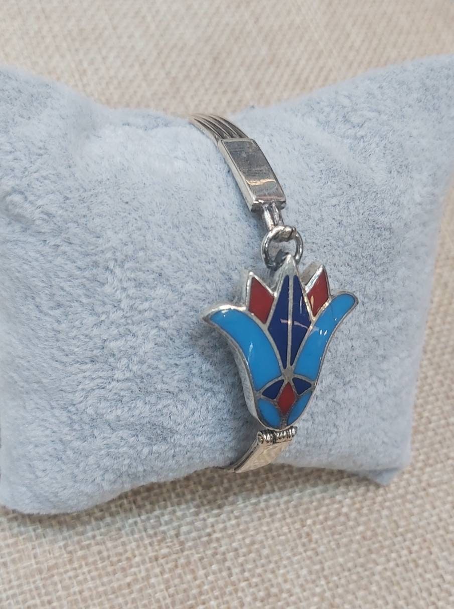Egyptian Handmade Sterling Silver 925 Egyption Lotus flower Bangel. - Thumbnail 2
