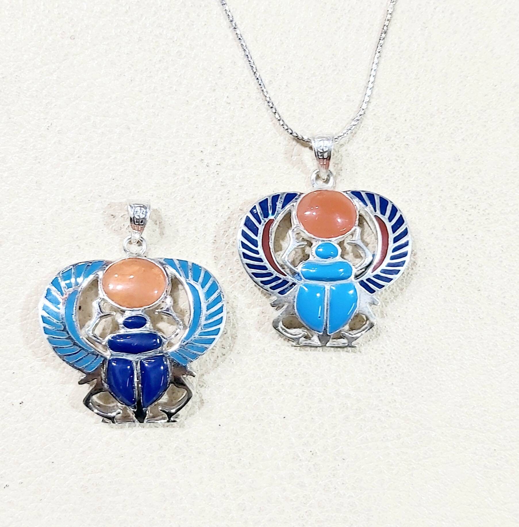 Handmade Egptian Sterling Silver 925 Winged Scarab Holding the Sun. - Thumbnail 5
