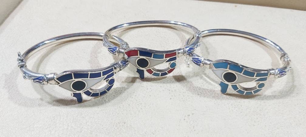 Egyptian Handmade Sterling Silver 925 Eye of Horus Bracelet - Thumbnail 4