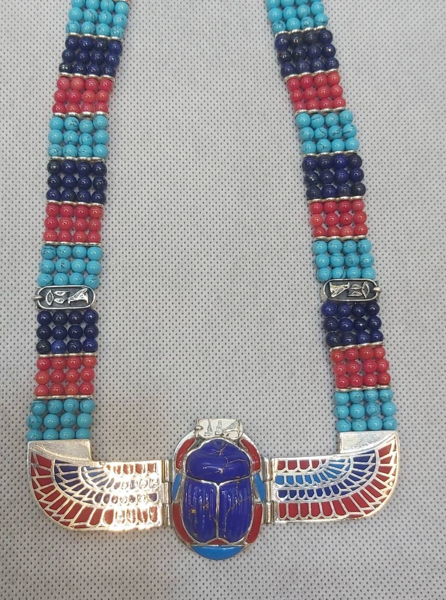 Egyptian Handmade Silver Winged Scarab Necklace - Thumbnail 4