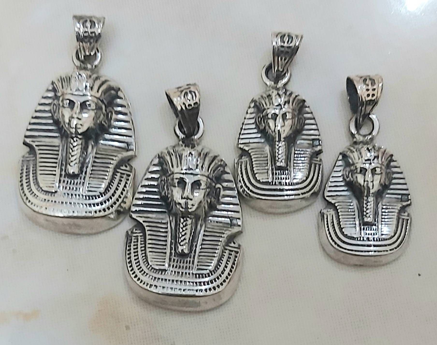 Handmade Egyptian Sterling Silver 925 Oxidized Tutankhamun Mask Pendant