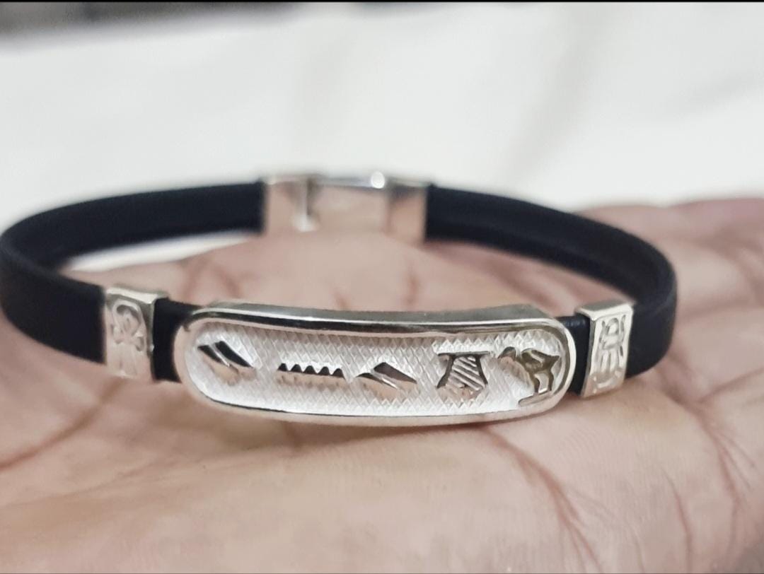 Bracelet cartouche égyptien fait main en argent 925, bracelet unisexe, bracelet personnalisé
