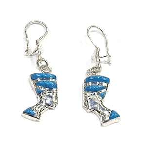 Handmade 925 Silver Nefertiti Earrings with Turquoise Stone