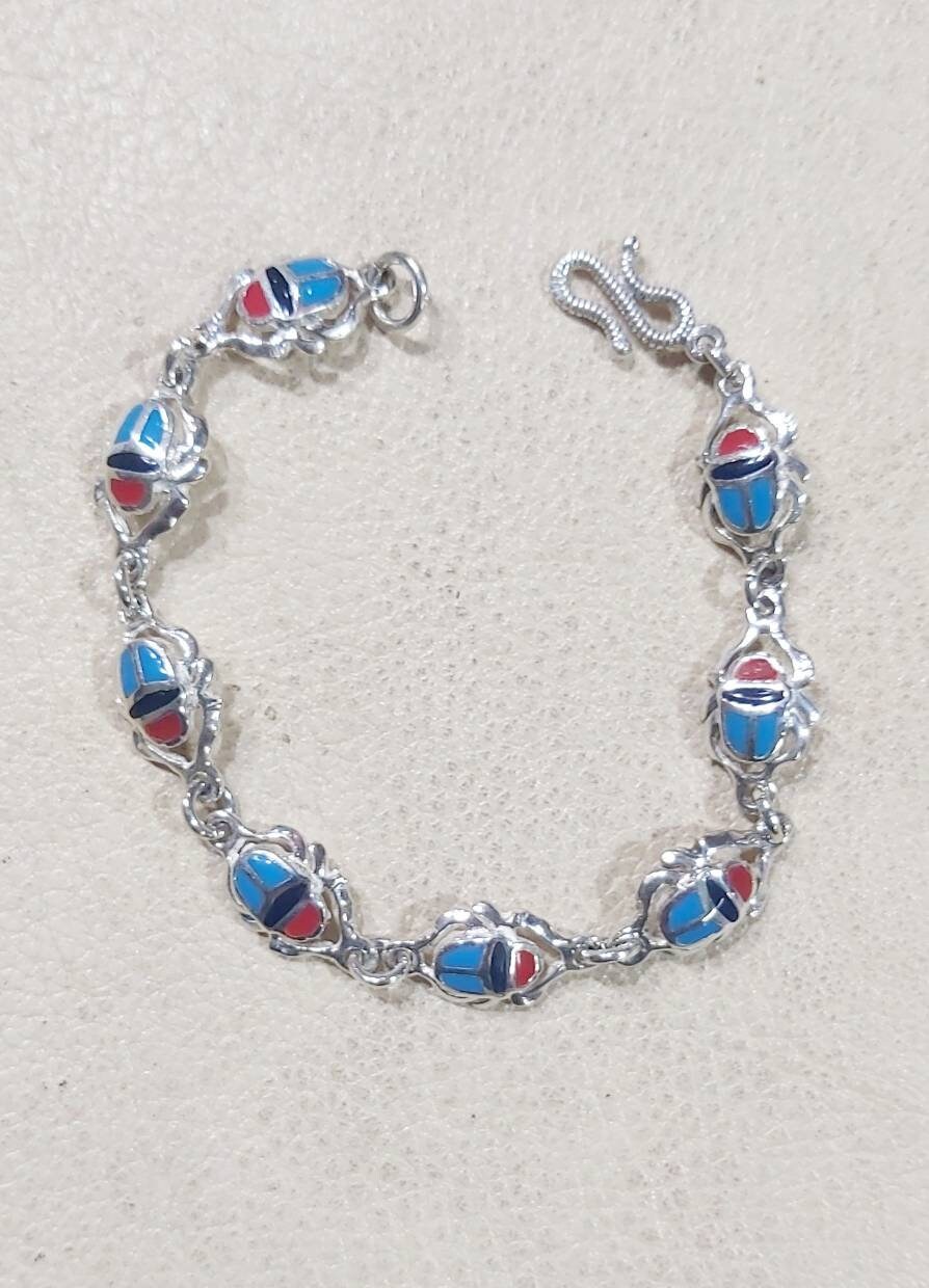 Egyptian Handmade Sterling Silver 925 Scarab Jewelry sets( Bracelet-Earring-Ring) - Thumbnail 5