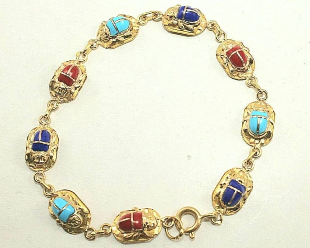 Handmade Egyptian 18K Multi Color Scarab Bracelet - Thumbnail 3