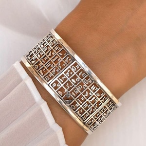 Pulsera con alfabeto egipcio hecho a mano en plata 925, pulsera con alfabeto faraónico, pulsera con letras jeroglíficas