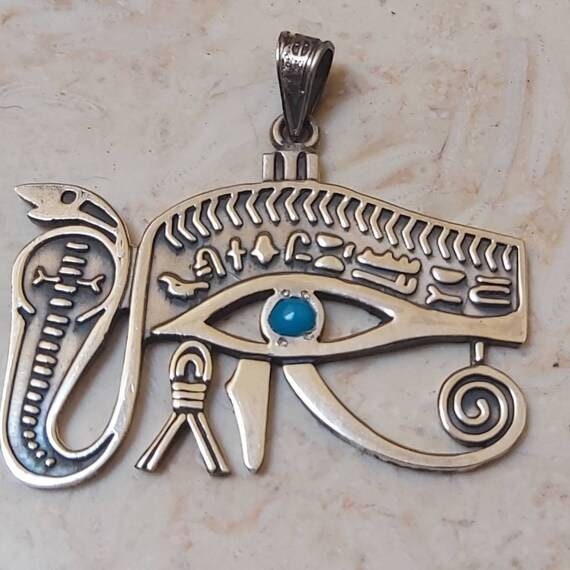Egyptian Handmade Silver 925 Necklace Eye of horus With Cobra - Thumbnail 2