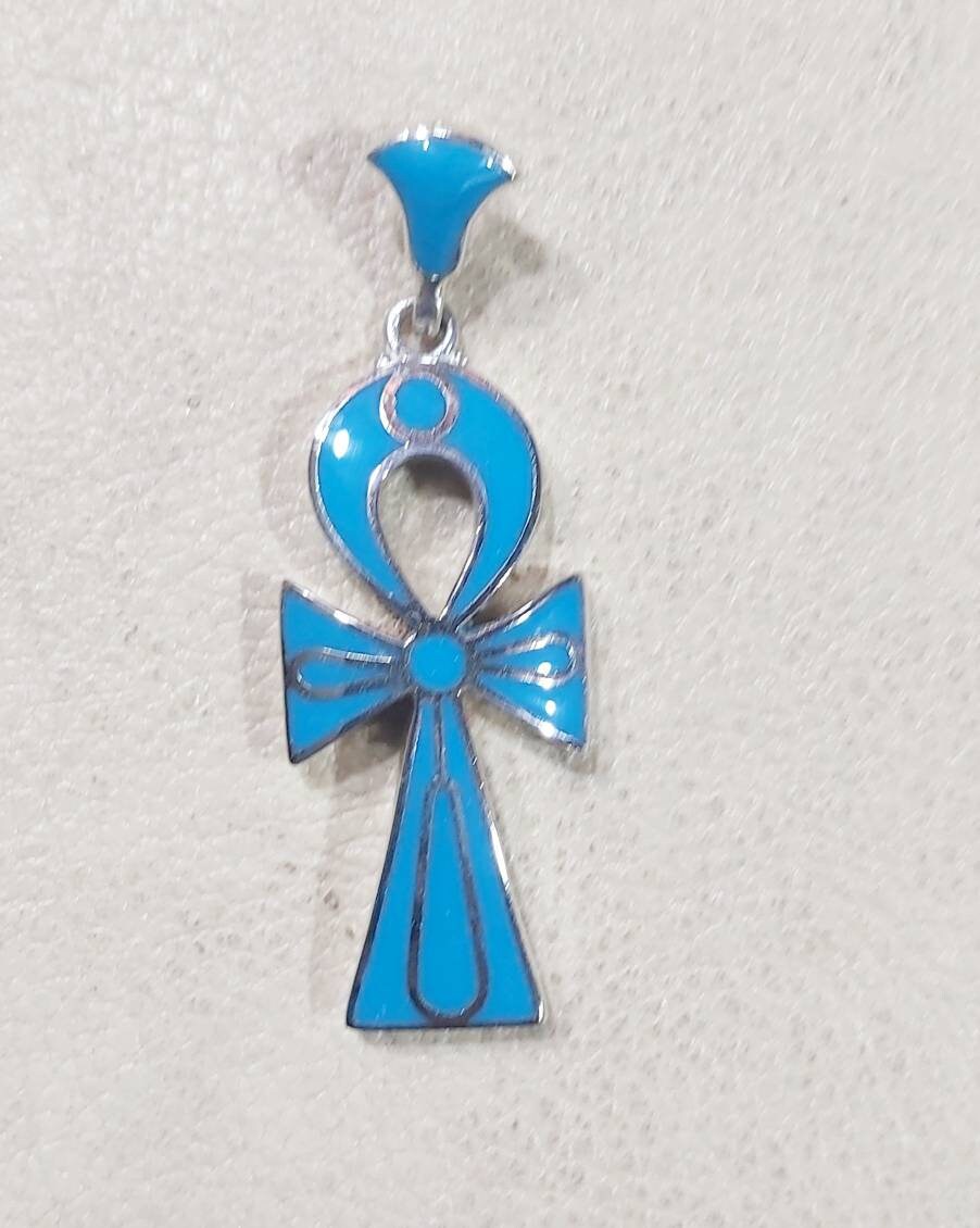 Egyptian Handmade Silver 925 Key Of Life With Gemstone Pendant - Thumbnail 6