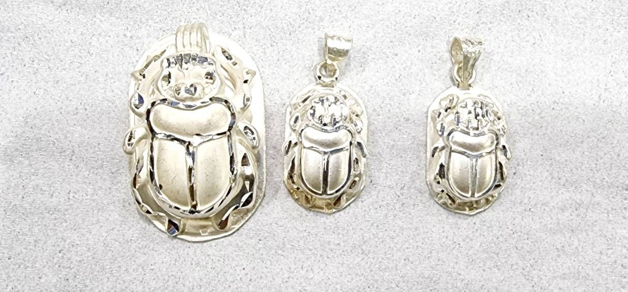 Egyptian Handmade Silver 925 Scarab Pendant ,Egyptian Beetle Pendant - Thumbnail 5