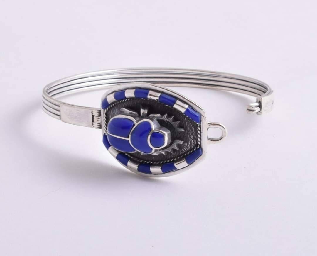 Handmade Sterling Silver 925 Scarab Bracelet - Thumbnail 5