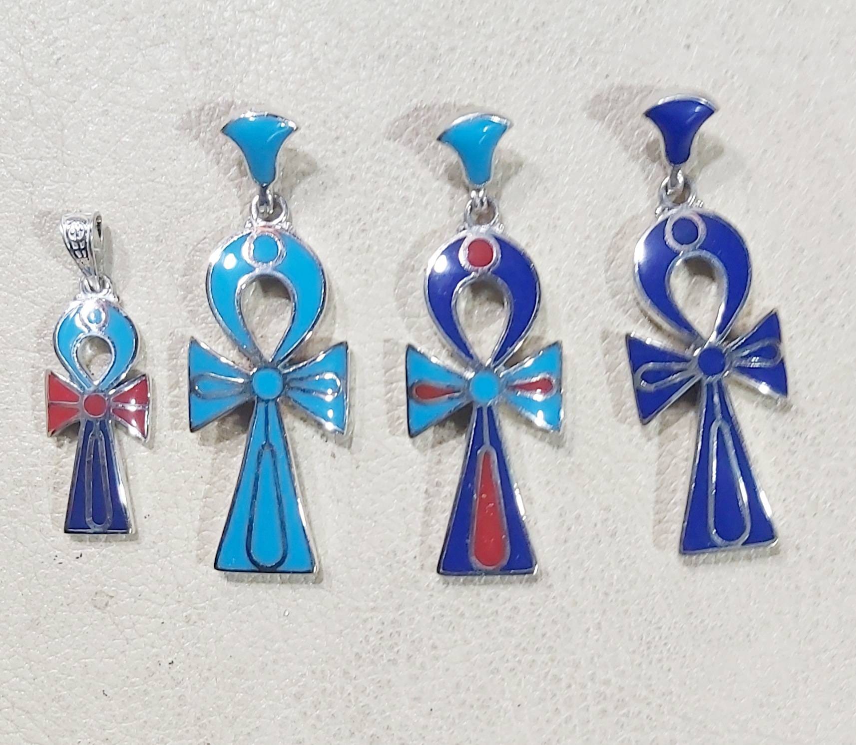 Egyptian Handmade Silver 925 Key Of Life With Gemstone Pendant - Thumbnail 4