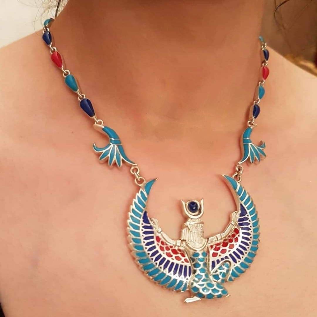 Egyptian Handmade Sterling Silver 925 Winged Goddess Isis Necklace