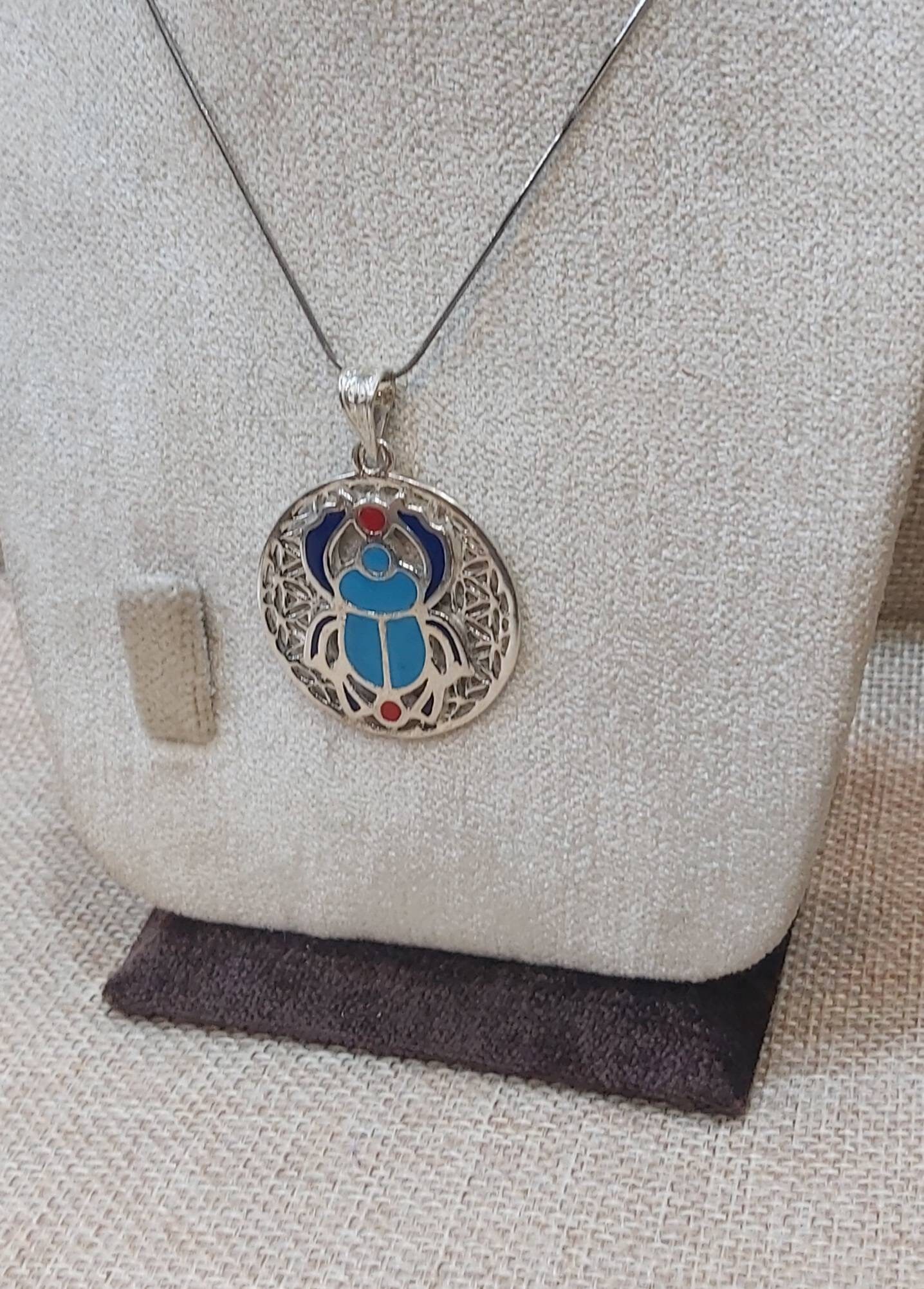 Egyptian Handmade Silver 925 Winged Scarab Necklace