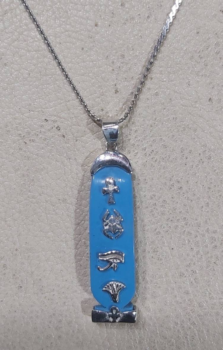 Egyptian Handmade Silver Necklace Cartouche - Thumbnail 4