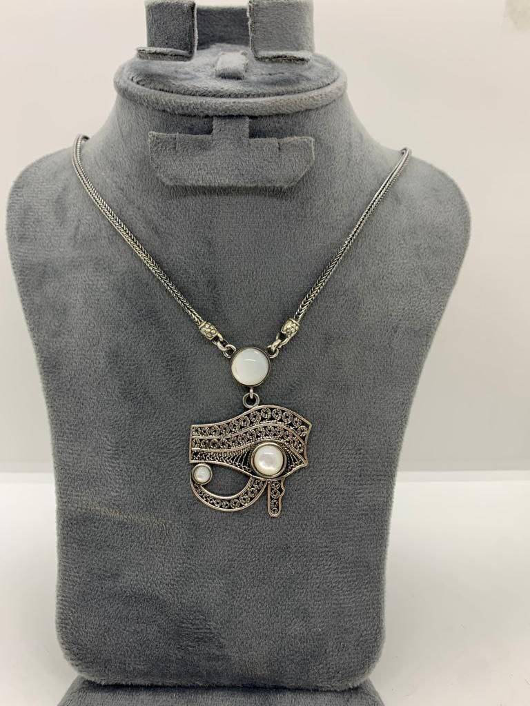 Egyptian Handmade Sterling Silver Eye OF Horus Necklace - Thumbnail 4