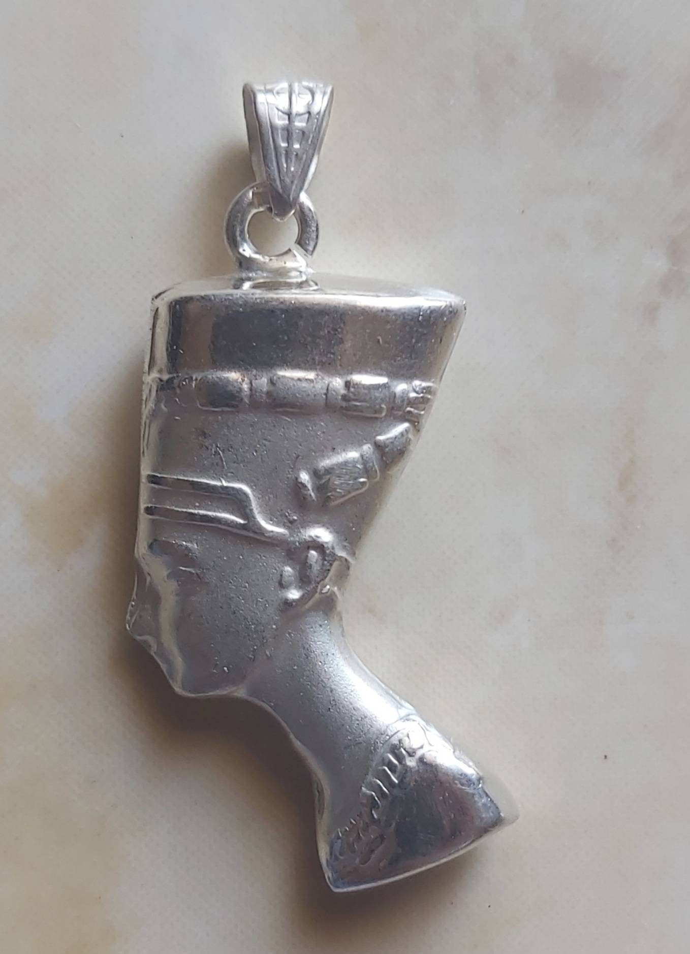 Egyptian Handmade Sterling Silver 925 Nefertiti Mask Pendant - Thumbnail 5
