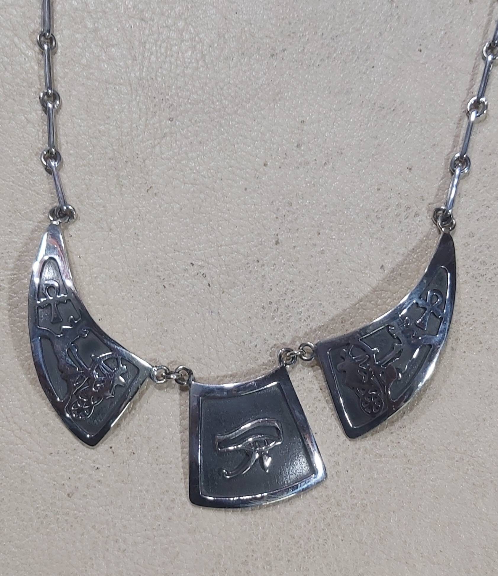 Handmade Egyptian Sterling Silver 925 Oxidized  Horus Necklace - Thumbnail 2