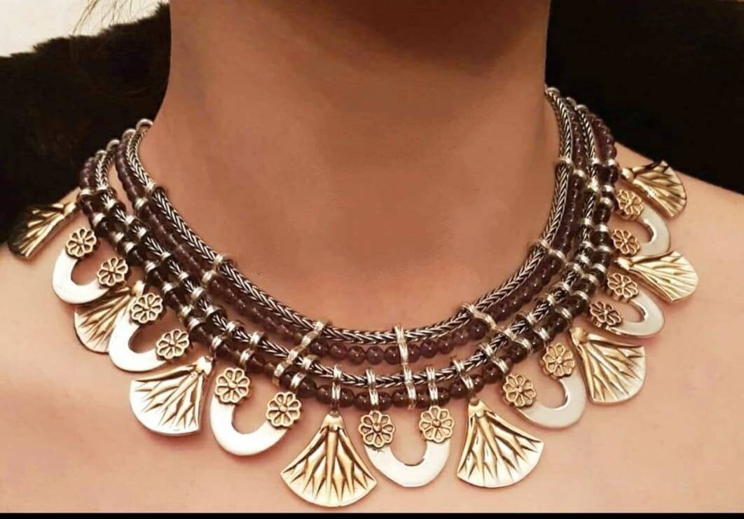 Egyptian Handmade Sterling Silver 925 Lotus Flower Necklace With Colorful Gemstones - Thumbnail 2