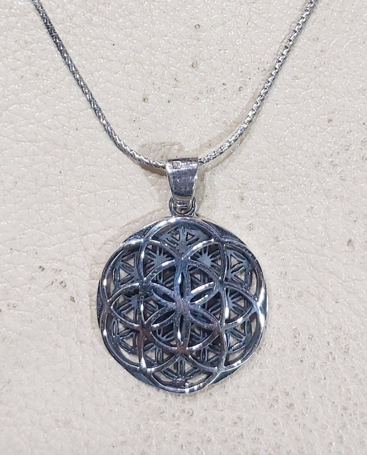 Handmade Egyptian Sterling Silver 925 Oxidized  Flower Of Life Necklace