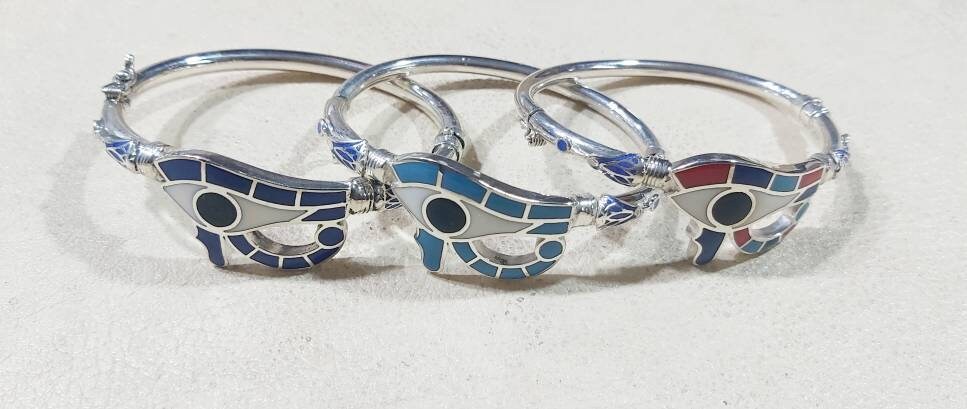 Egyptian Handmade Sterling Silver 925 Eye of Horus Bracelet - Thumbnail 3