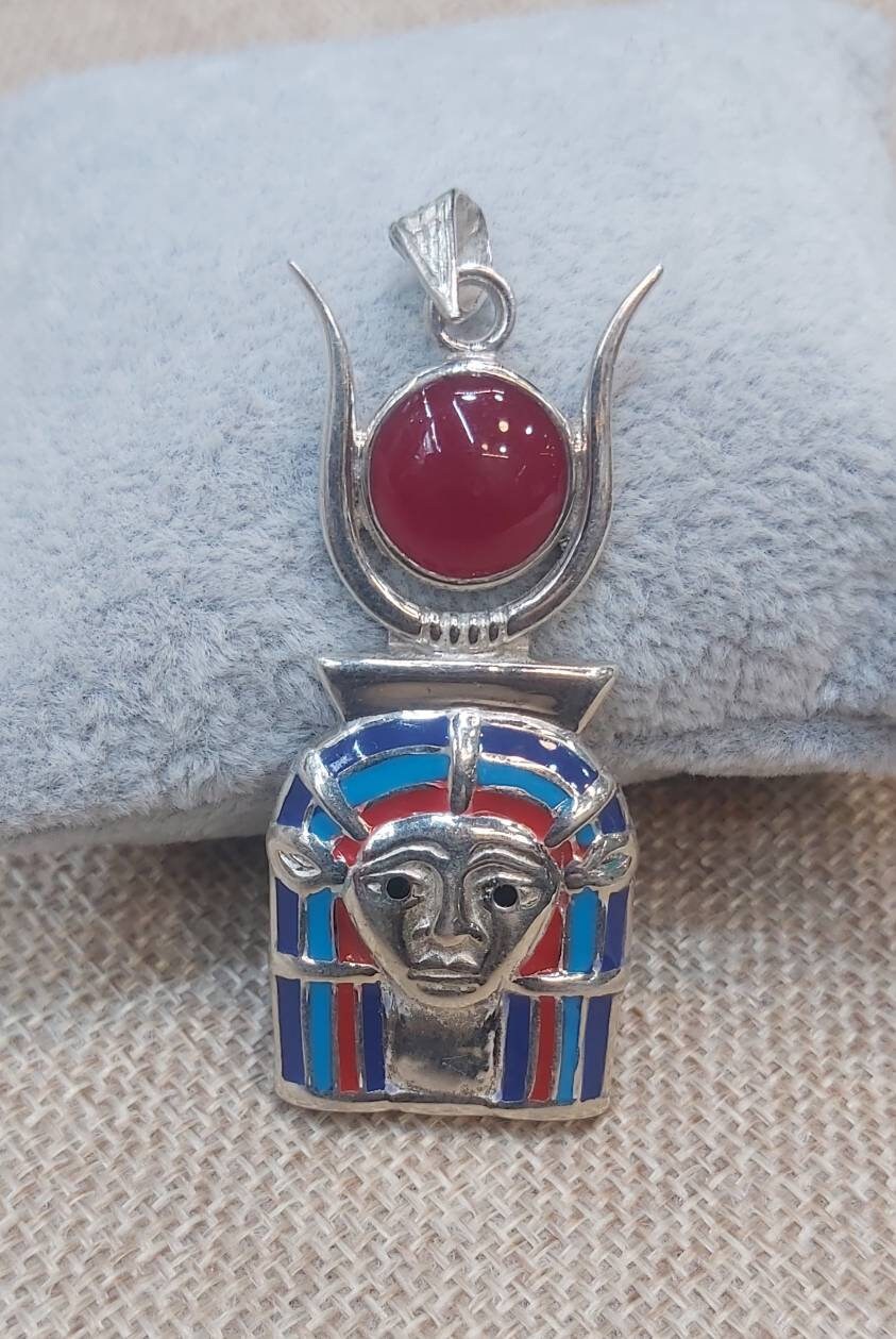 Handmade Egyptian Sterling Silver 925 Hathor With Sun Desk And Horn - Thumbnail 7