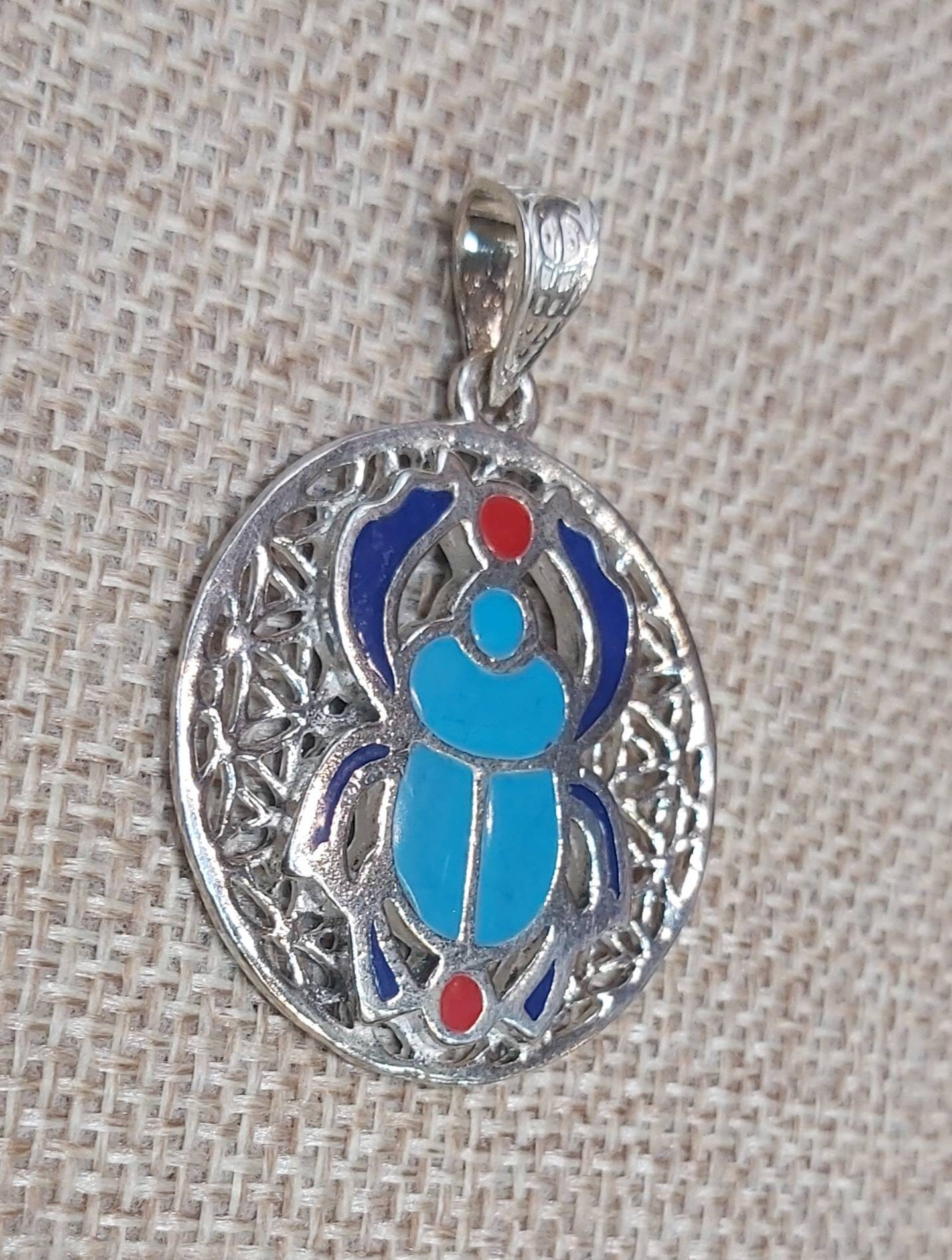 Egyptian Handmade Silver 925 Winged Scarab Necklace - Thumbnail 4