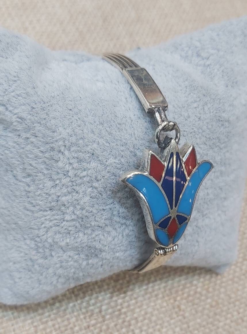 Egyptian Handmade Sterling Silver 925 Egyption Lotus flower Bangel. - Thumbnail 3