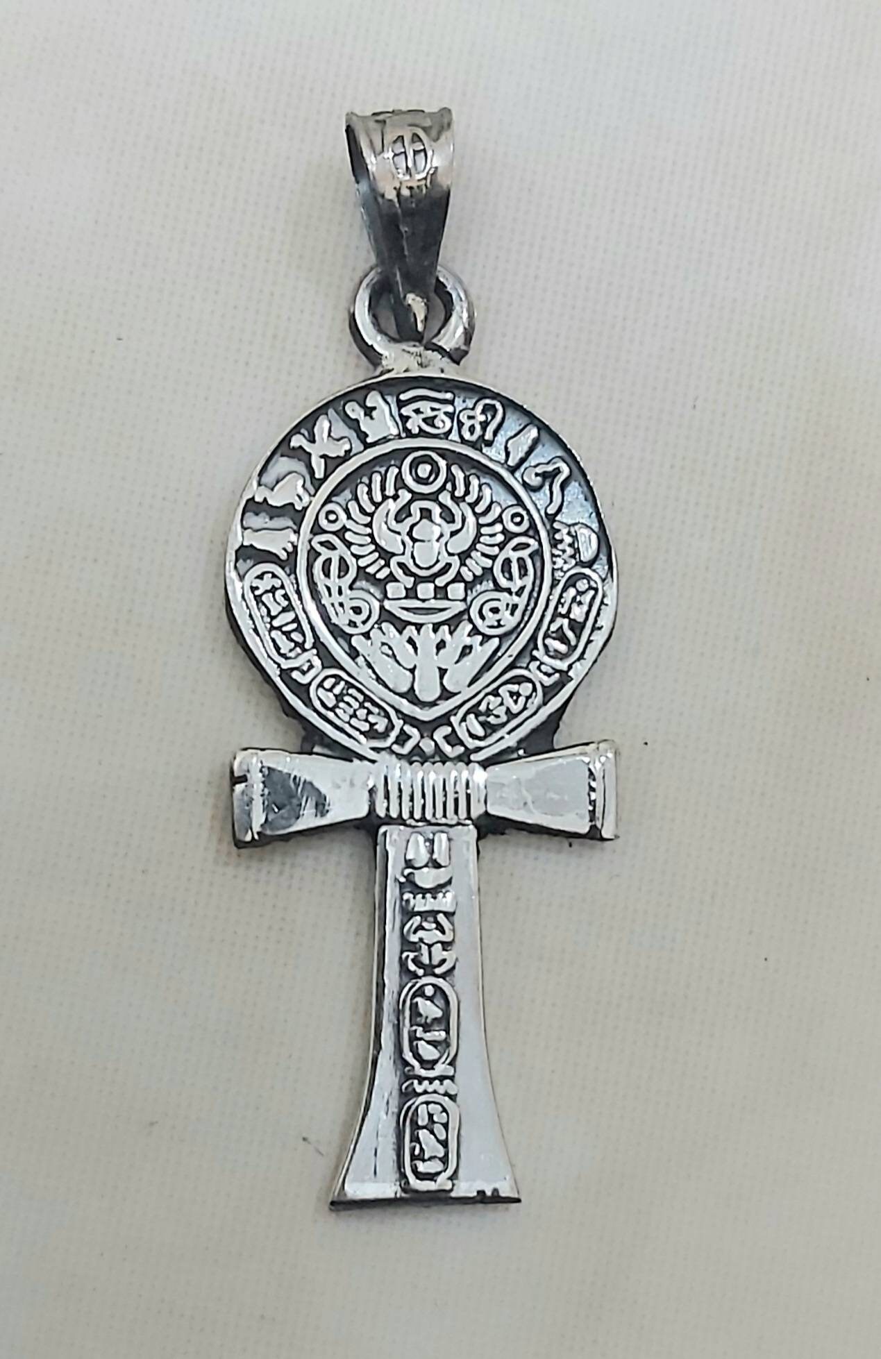 Egyptian Handmade Sterling Silver 925 Tutankhamun Ankh Pendant - Thumbnail 4